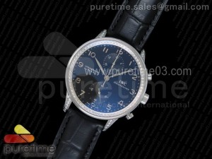 Portuguese Chrono IW371447 ZF 1:1 Best Edition Diamonds Bezel on Black Leather Strap A7750 (Same Thickness as Genuine)