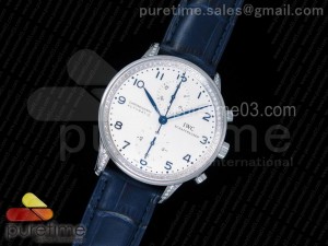 Portuguese Chrono IW371446 ZF 1:1 Best Edition Full Paved Diamonds on BlueLeather Strap A7750 (Same Thickness as Genuine)