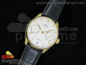 Portuguese Real PR IW500101 YG ZF 1:1 Best Edition White Dial on Black Leather Strap A52010 V3