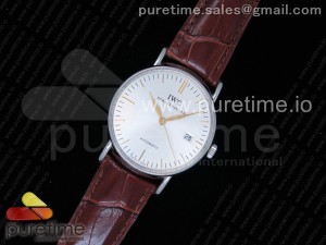 Portofino Automatic SS TWF 1:1 Best Edition Silver Dial Gold Markers on Brown Leather Strap A2892