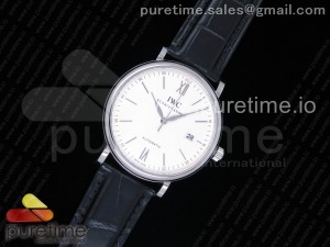 Portofino Automatic SS AF 1:1 Best Edition White Dial on Black Leather Strap A2892
