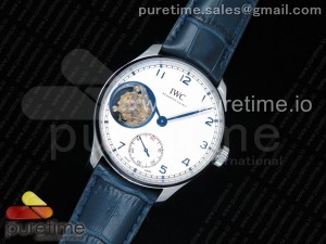 Portuguese Tourbillon IW5463 SS ZF Best Edition White Dial Blue Hands on Blue Leather Strap