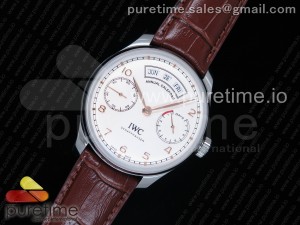Portuguese Real PR Real Annual Calendar IW5035 ZF 1:1 Best Edition White Dial RG Markers on Brown Leather Strap A52850