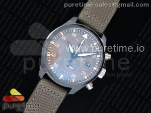 Pilot Chrono Top Gun IW389002 Real Ceramic ZF 1:1 Best Edition Gray Dial on Green Calfskin Strap A7750