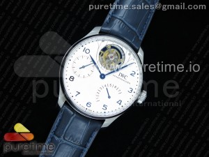 Portuguese Tourbillon IW5046 SS ZF Best Edition White Dial Blue Markers on Blue Leather Strap