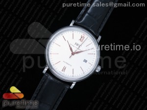 Portofino Automatic SS FKF 1:1 Best Edition White Dial RG Markers on Black Leather Strap A2892