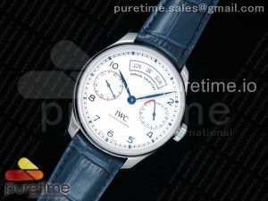 Portuguese Real PR Real Annual Calendar IW5035 ZF 1:1 Best Edition White Dial Blue Markers on Blue Leather Strap A52850