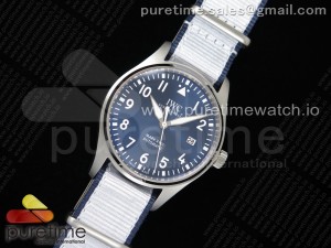 Mark XVIII IW327010 SS M+F 1:1 Best Edition Blue Dial on White Nylon Strap A35111 (Free Leather)