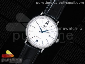 Portofino Automatic SS FKF 1:1 Best Edition White Dial Blue Markers on Black Leather Strap A2892
