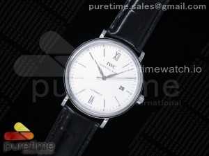 Portofino Automatic SS FKF 1:1 Best Edition White Dial SS Markers on Black Leather Strap A2892