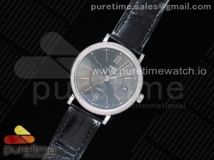 Portofino Automatic 37 SS M+F 1:1 Best Edition Gray Dial Diamonds Bezel on Black Crocodile Strap A35111