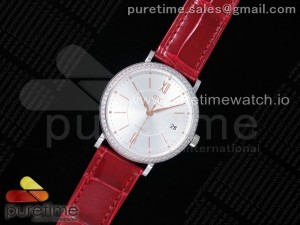 Portofino Automatic 37 SS M+F 1:1 Best Edition Silver Dial RG Markers on Red Crocodile Strap A35111