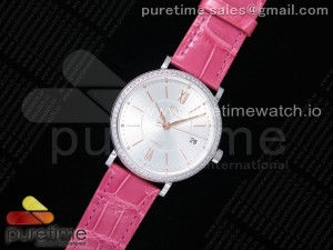 Portofino Automatic 37 SS M+F 1:1 Best Edition Silver Dial RG Markers on Pink Crocodile Strap A35111