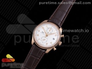 Portugieser Chrono Classic 42 RG IW390301 ZF 1:1 Best Edition White Dial on Brown Leather Strap A7750