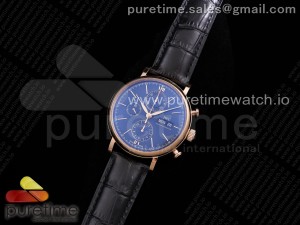 Portofino Chrono RG ZF 1:1 Best Edition Blue Dial Gold Markers on Black Leather Strap A7750