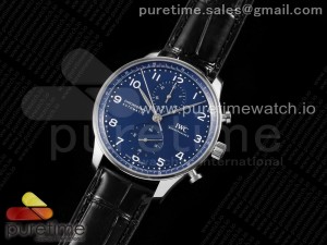 Portugieser Chronograph Edition “150 Years” IW371601 AZF 1:1 Best Edition Blue Dial on Black Leather Strap A7750 (Slim Movement)