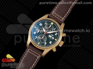 Pilot Chrono Spitfire IW387902 Bronze AZF 1:1 Best Edition Green Dial on Brown Leather Strap A7750