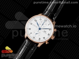 Portuguese Chrono IW3716 RG AZF 1:1 Best Edition White Dial Blue Markers on Black Leather Strap A69355