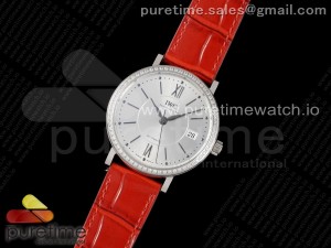 Portofino 37mm SS V7F 1:1 Best Edition White Dial Diamonds Bezel on Red Leather Strap A2892