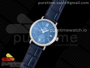 Portofino 37mm SS V7F 1:1 Best Edition Blue Dial Diamonds Bezel on Blue Leather Strap A2892