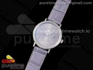 Portofino 37mm SS V7F 1:1 Best Edition Gray Dial Diamonds Bezel on Gray Leather Strap A2892