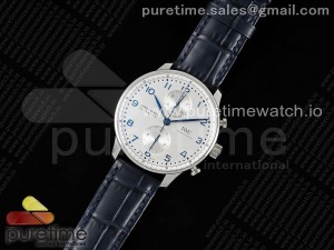 Portuguese Chrono IW3716 V6SF 1:1 Best Edition White Dial Blue Markers on Blue Leather Strap A7750