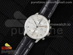Portuguese Chrono IW3716 V6SF 1:1 Best Edition White Dial YG Markers on Black Leather Strap A7750