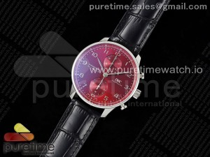 Portuguese Chrono IW3716 V6SF 1:1 Best Edition Red Dial on Black Leather Strap A7750