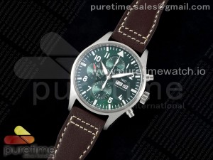 Pilot Chrono SS AZF 1:1 Best Edition Green Dial on Brown Leather Strap A7750