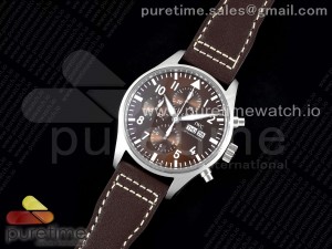 Pilot Chrono SS AZF 1:1 Best Edition Brown Dial on Brown Leather Strap A7750