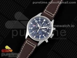 Pilot Chrono SS AZF 1:1 Best Edition Blue Dial on Brown Leather Strap A7750