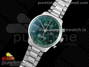 Portuguese Chrono IW3716 SS AZF 1:1 Best Edition Green Dial on SS Bracelet A69355 V2