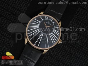 Petite Heure Minute RG Black Dial on Black Leather Strap A23J