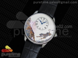 Petite Heure Minute SS Tiger Dial on Black Leather Strap A23J