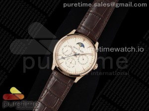Master Ultra Thin Perpetual Calendar RG V9F 1:1 Best Edition Cream Dial on Brown Leather Strap A868 V2