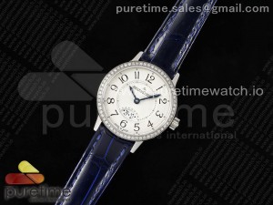 Rendez-Vous Date SS JAF 1:1 Best Edition White Dial Real Diamonds Bezel on Blue Leather Strap A688