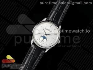 Master Ultra Thin Moon SS APSF 1:1 Best Edition Silver Dial on Black Leather Strap SA925 Super Clone