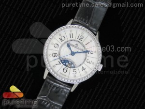 Rendez-Vous Night & Day SS White MOP Dial Diamonds Bezel on Black Leather Strap A898