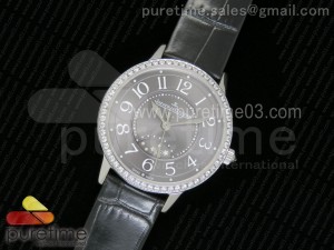 Rendez-Vous Night & Day SS Gray Dial Diamonds Bezel on Black Leather Strap A898
