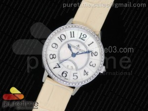 Rendez-Vous Night & Day SS White MOP Dial Diamonds Bezel on White Leather Strap A898