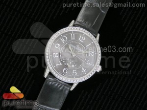 Rendez-Vous Night & Day SS Gray Dial Full Paved Diamonds on Black Leather Strap A898