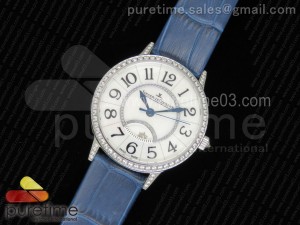 Rendez-Vous Night & Day SS White Dial Full Paved Diamonds on Blue Leather Strap A898