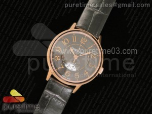 Rendez-Vous Date RG Black Textured Dial on Black Leather Strap A898