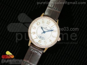 Rendez-Vous Date RG White Textured Dial Diamonds Bezel on Brown Leather Strap A898