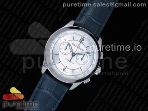 Master Chronograph SS 1538530 White Dial Blue Hand on Blue Leather Strap A7750