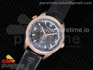 Polaris Geographic WT RG Black Textured Dial on Black Leather Strap A936