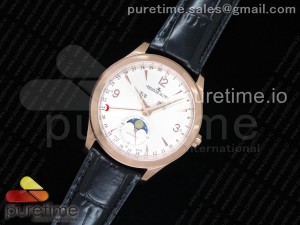 Master Calendar RG OMF 1:1 Best Edition White Dial on Black Leather Strap A866