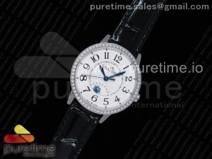 Rendez-Vous Night & Day SS ZF 1:1 Best Edition White Textured Dial Diamonds Bezel on Black Leather Strap A898