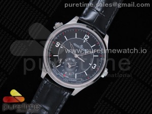 Master Geographic SS 1428530 TWA Best Edition Black Dial on Black Leather Strap A939