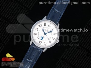 Rendez-Vous Night & Day SS Polished Bezel ZF 1:1 Best Edition White Textured Dial on Blue Leather Strap A898